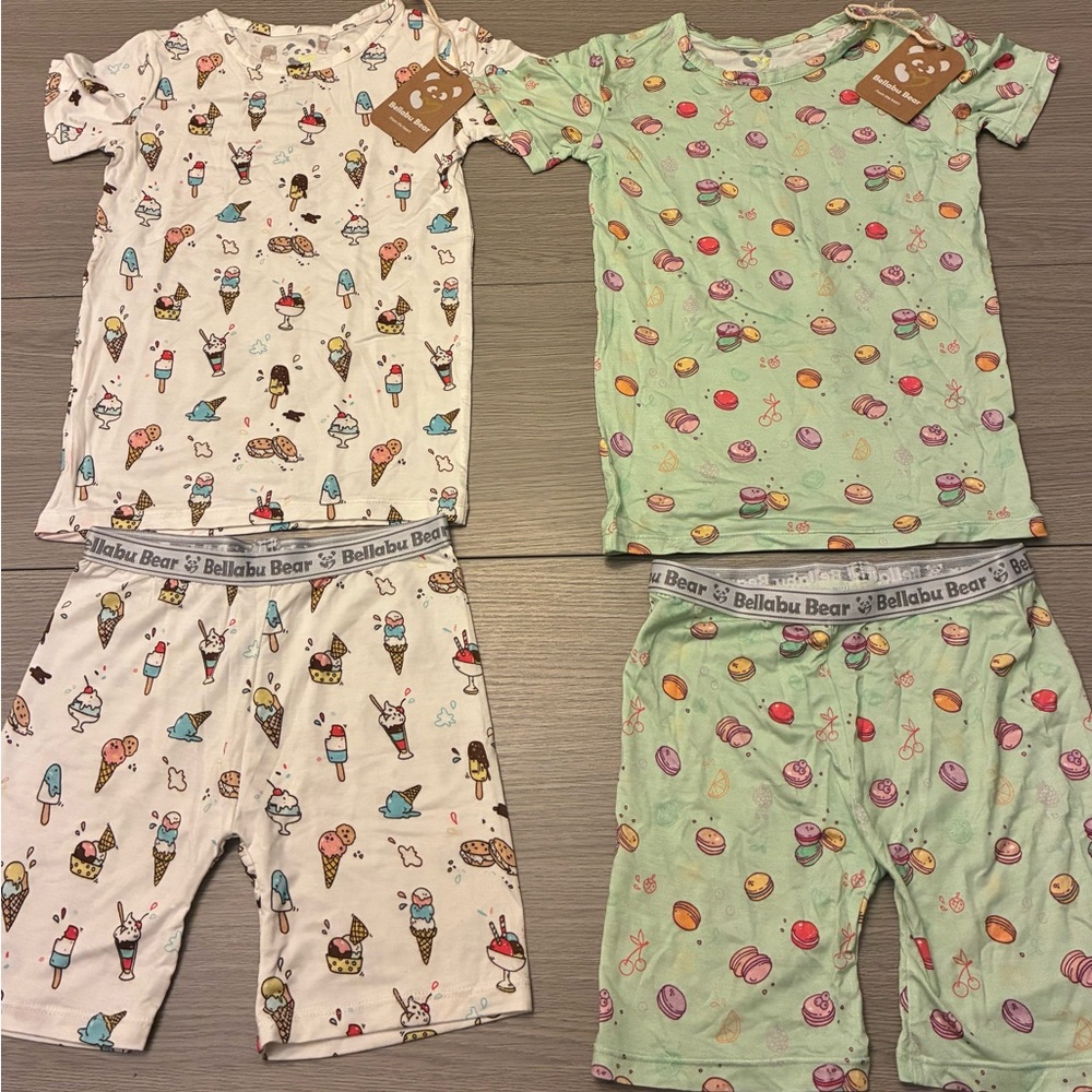 bellabu Bear two-piece pj sets in ice cream & blue donut/macaron prints sold